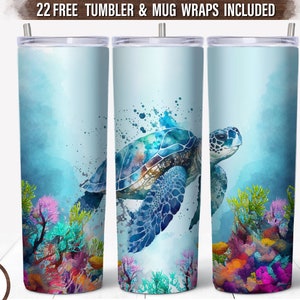 Sea Turtle 20 oz Skinny Tumbler Sublimation, Ocean Navy Tumbler Wrap Png, Turtle Tumbler Png, Tropical Summer Tumbler Wrap