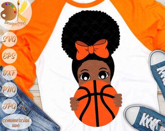 Basketball SVG | Black Girl SVG | Peek a Boo Svg | Basketball Girl SVG | African American Cut File | Eps, Dxf, Png, Jpg | Silhouette File