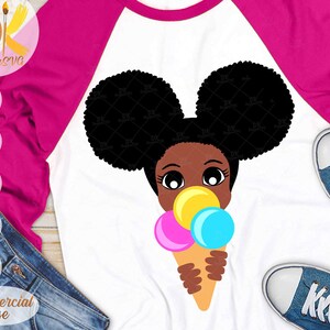 アフリカ系アメリカ人の女の子 SVG | アイスクリーム SVG | かわいいアフロガール SVG | 黒人の女の子 SVG | Cricut ファイル