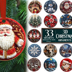 3D Christmas Ornaments Sublimation Bundle, Round Christmas Ornament Png, Christmas Rounds Png Sublimation
