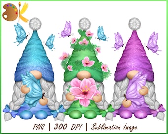 Spring Girl Gnomes Sublimation, Flower Gnomes Png Clipart, Butterfly Gnomes Sublimation, Hello Spring Sublimation Designs