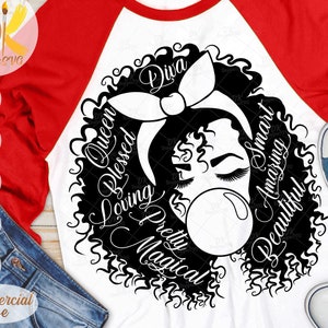 Afro Woman with Words SVG | Black Woman with Bandana SVG | Black Diva SVG | Bubble Gum Svg | Cricut File