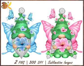 Butterfly Gnomes Sublimation, Fairy Gnomes Png Clipart, Butterfly Sublimation Designs, Flower Gnomes Png, Fairytale Png Clipart