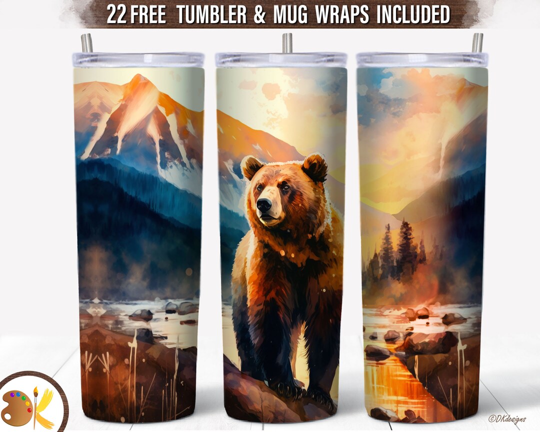 Bear Watercolor 20 Oz Skinny Tumbler Sublimation, Forest Animal Tumbler ...
