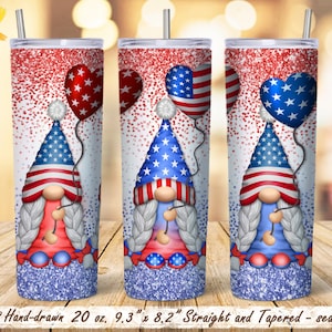 4 juillet Tumbler Wrap, Gnome Tumbler Wrap Png, USA Gnome Png, American Tumbler Wrap Png, 20 oz Skinny Tumbler Sublimation