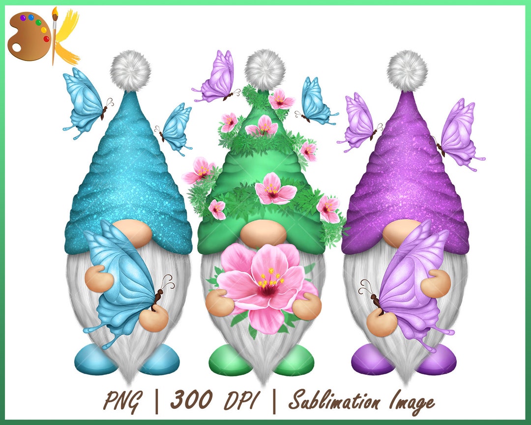 Spring Gnomes Sublimation Flower Gnomes Png Clipart Butterfly Gnomes