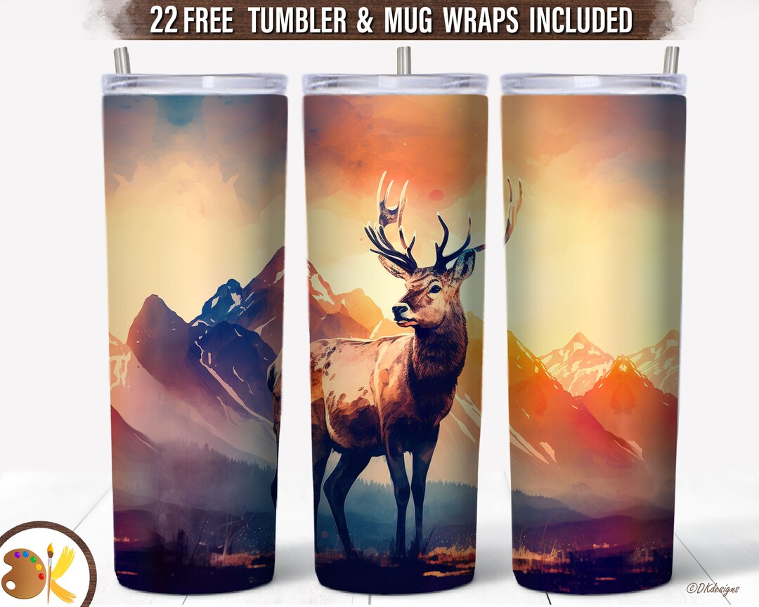Deer Watercolor 20 Oz Skinny Tumbler Sublimation, Forest Animal Tumbler ...