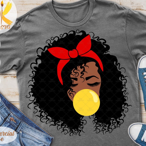 Black Woman with Bandana SVG | Afro Woman SVG | Black Girl with Bubble Gum SVG | Fashion Svg | Cricut File