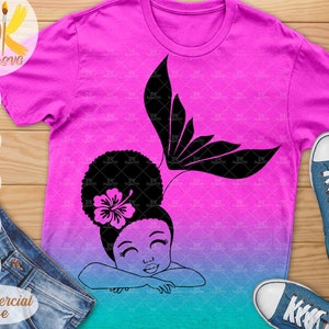 Afro Mermaid SVG | Mermaid Girl SVG | Afro Girl with Flower SVG | Black Girl Svg | Cricut File