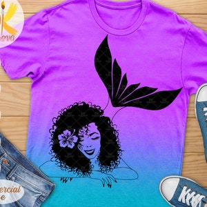 Afro Mermaid SVG | Mermaid Woman SVG | Black Woman with Flower SVG | Black Girl Magic Svg | Cricut File