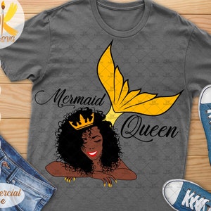 Black Mermaid SVG | Mermaid Woman SVG | Afro Woman with Crown SVG | Black Queen Svg | Cricut File
