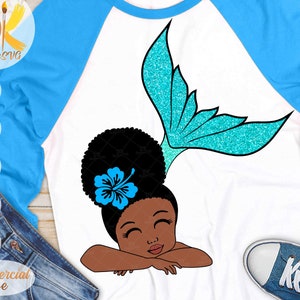 Black Mermaid SVG | Mermaid Girl SVG |  Afro Girl with Flower SVG | Black Girl Svg | Cricut File