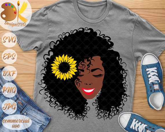 Download Black Woman With Sunflower Svg Afro Woman Svg Natural Hair Etsy