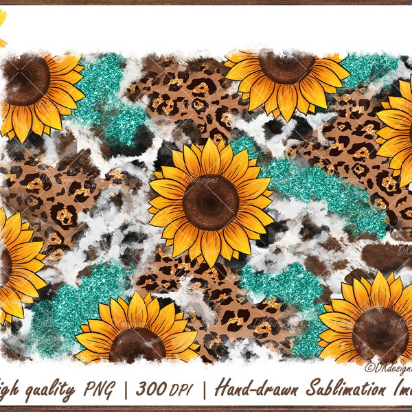 Cowhide Sunflower Background Sublimation, Western Turquoise Background Png, Western Sunflower Background Png, Sunflower Background Png