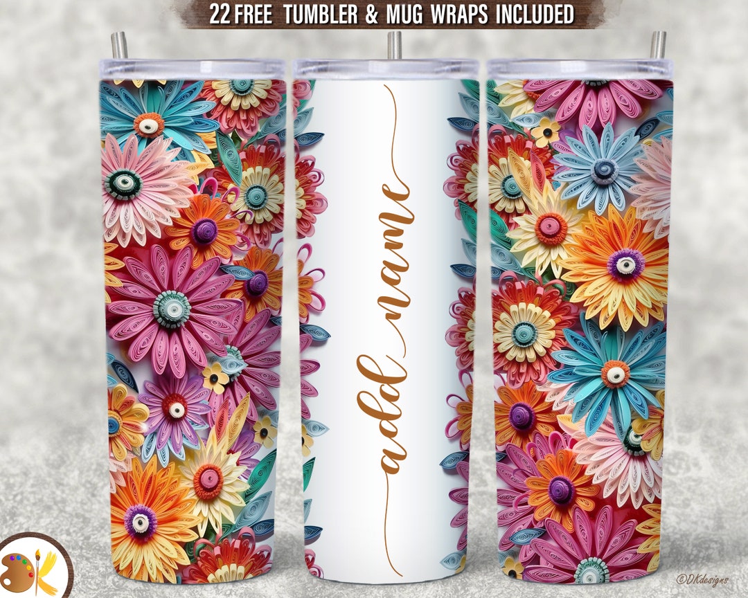 Embroidered Flowers 20 Oz Tumbler Wrap Sublimation, Add Your Own Name ...