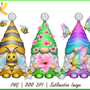 Frühlingsmädchen Wichtel Sublimation, Blumen Wichtel Clipart, Bee Gnome Sublimation, Schmetterling Wichtel Sublimation, Frühlingssublimation Designs