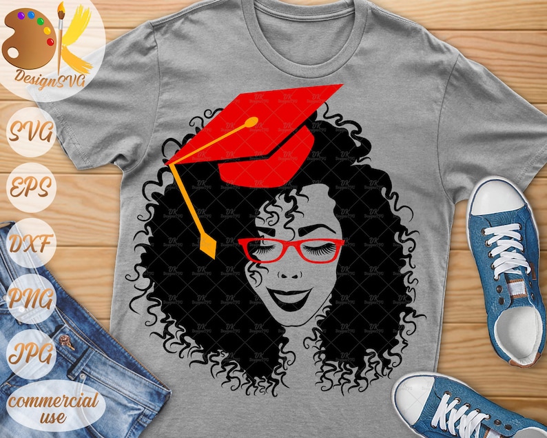Download Black Woman with Graduation Hat SVG Afro Woman SVG Black ...
