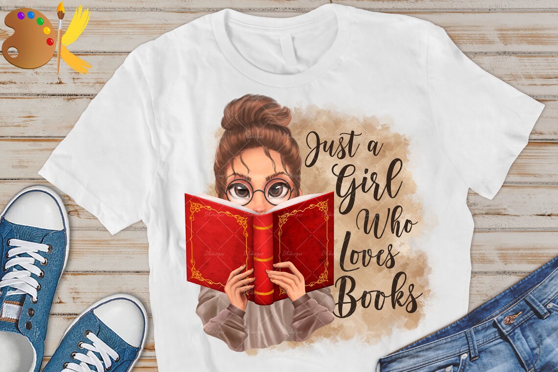 Girl With Book Clipart Messy Bun Png Girl Reading Book Png - Etsy