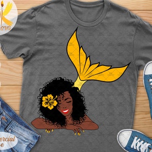 Black Mermaid SVG | Mermaid Woman SVG | Afro Woman with Flower SVG | Black Girl Magic Svg | Cricut File