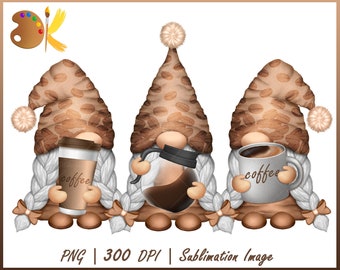 Coffee Girl Gnomes Sublimation, Coffee Queen Sublimation Designs, Latte Gnomes Png, Gnome with Cup of Coffee Png