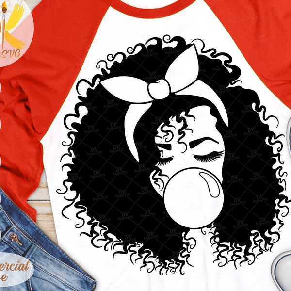 Black Woman with Bubble Gum SVG | Afro Woman SVG | Black Girl with Bandana SVG | Fashion Svg | Cricut File