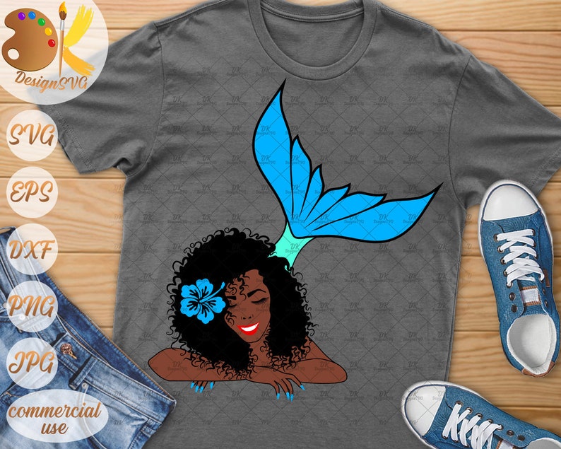 Download Black Mermaid SVG Mermaid Woman SVG Afro Woman with Flower ...