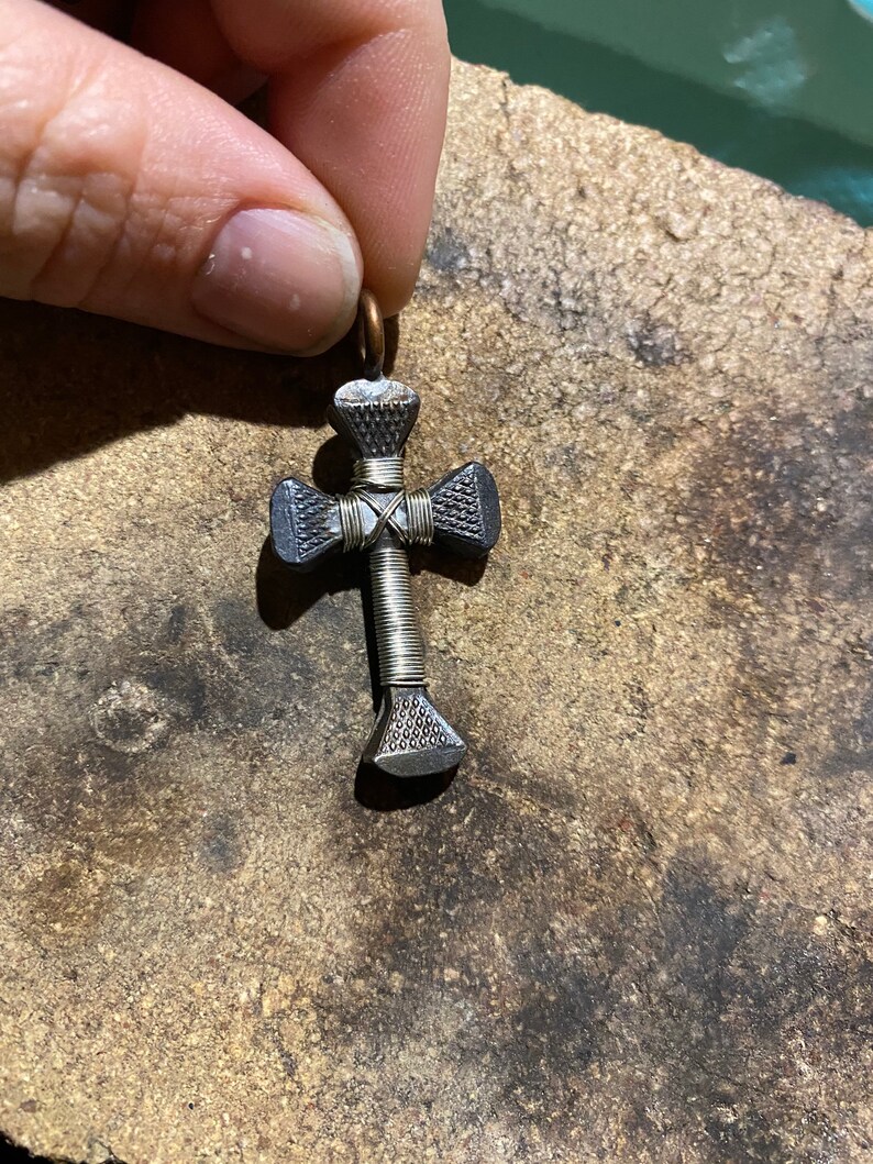Horseshoe nail Cross necklace Etsy