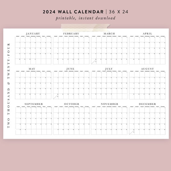 Printable 2024 Wall Calendar | 3 Sizes - 36x24, 24x18, 11x8.5 Posters | 03