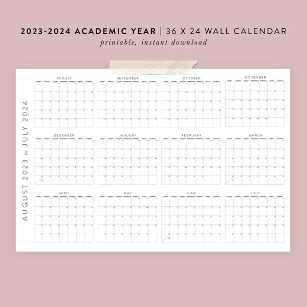 Printable 2023-2024 Academic Wall Calendar | 24x36, 18x24, 11x8.5 Posters | 02