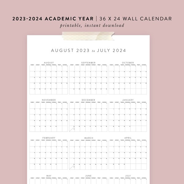 Printable 2023-2024 Academic Wall Calendar | 36x24, 24x18, 8.5x11 Posters | 01