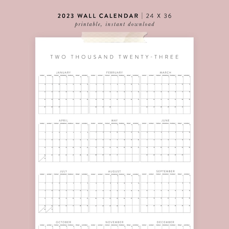 Printable 2023 Wall Calendar 24x36 Poster Etsy Canada