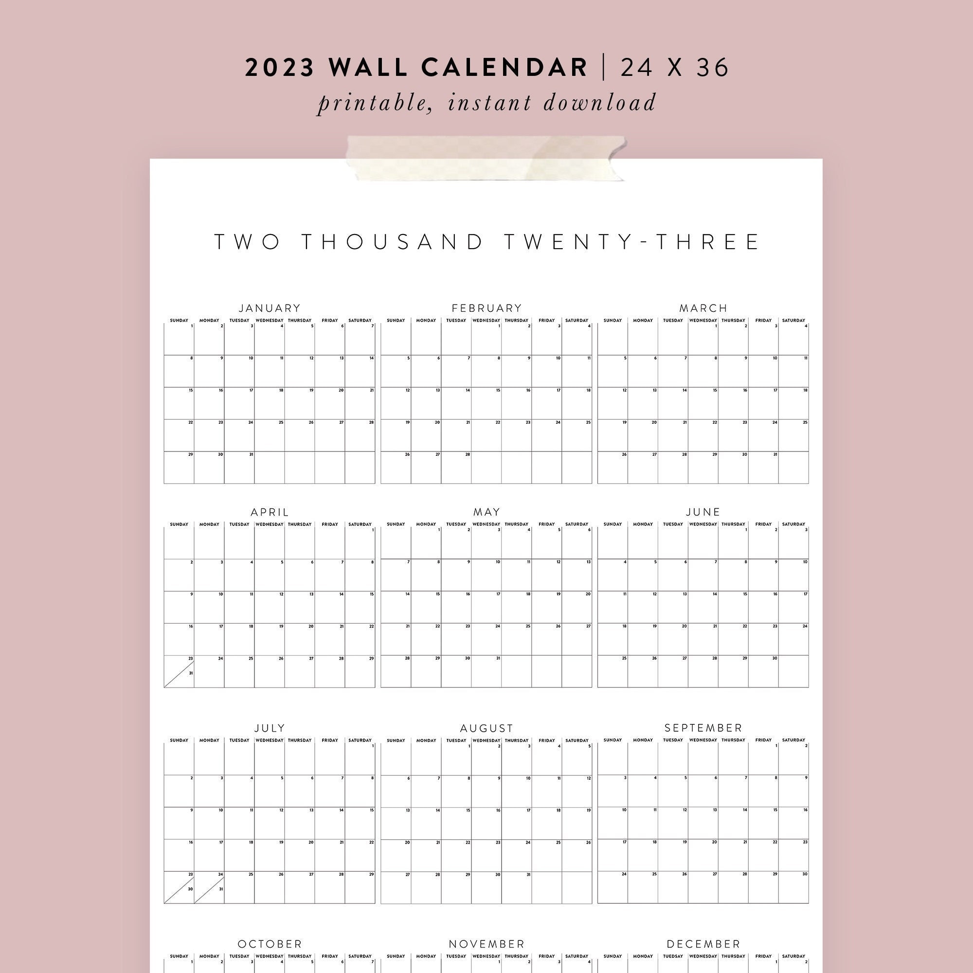 Printable 2023 Wall Calendar 24x36 Poster - Etsy Canada