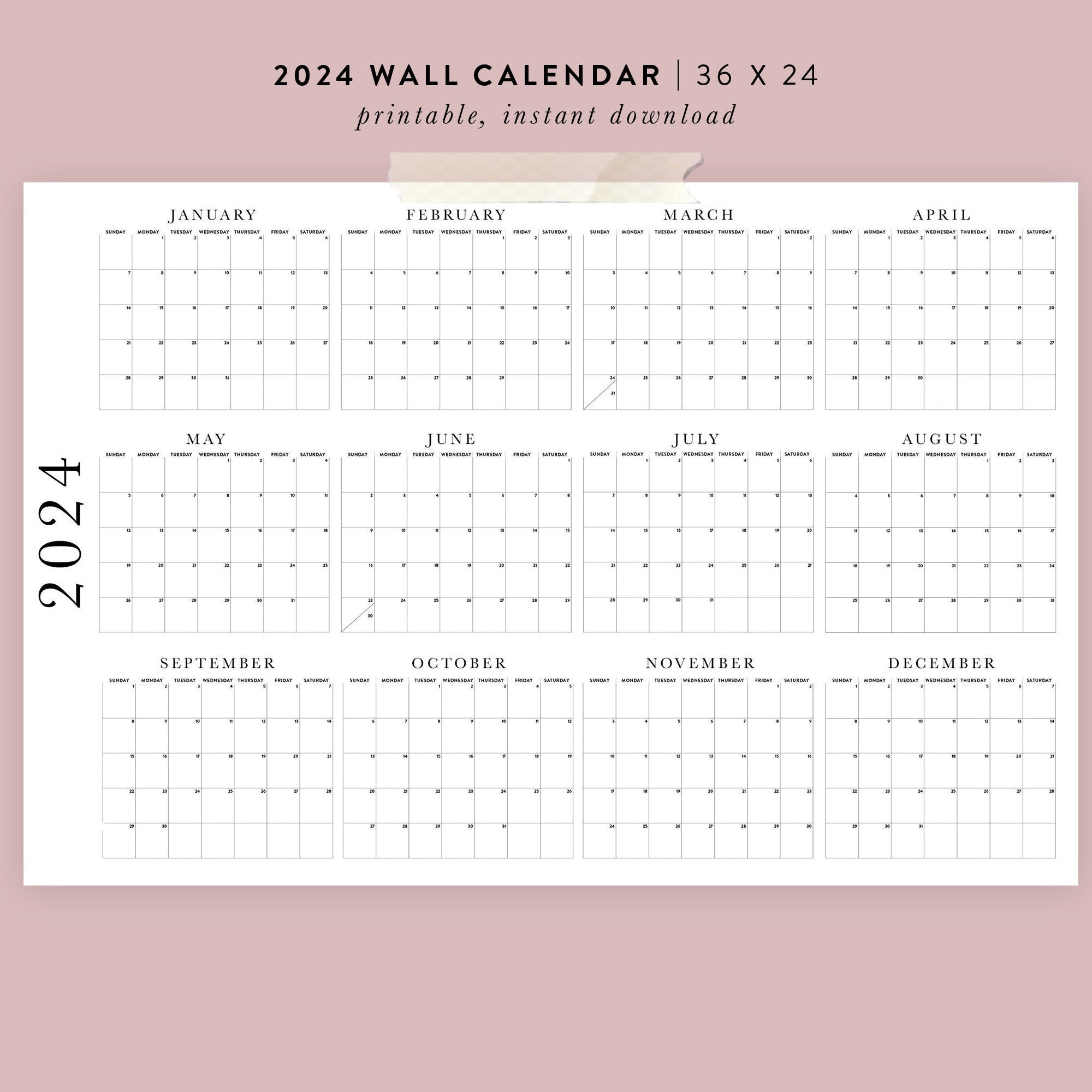 Printable 2024 Wall Calendar 3 Sizes 36x24, 24x18, 11x8.5 Posters 03 - Etsy