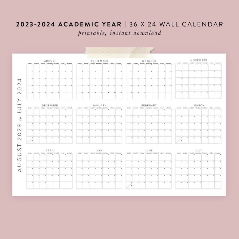 Printable 20232024 Academic Wall Calendar 24x36 18x24 Etsy Singapore
