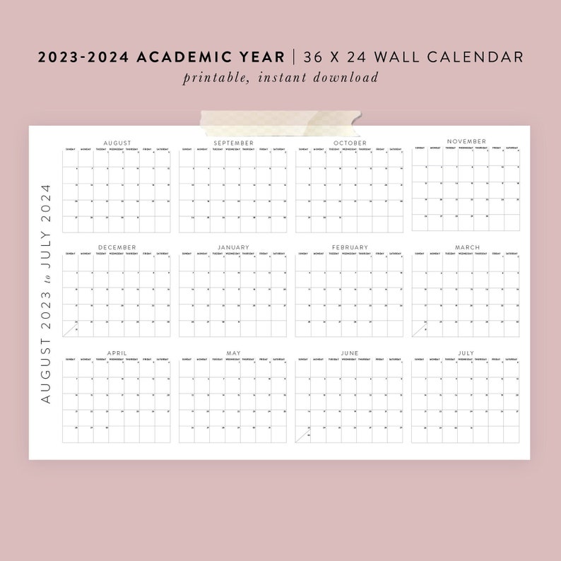 Printable 20252025 Academic Wall Calendar 24x36 18x24 Etsy Singapore