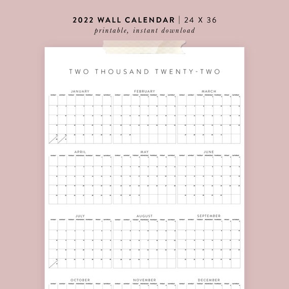 Printable 2022 Wall Calendar 24X36 Poster | Etsy