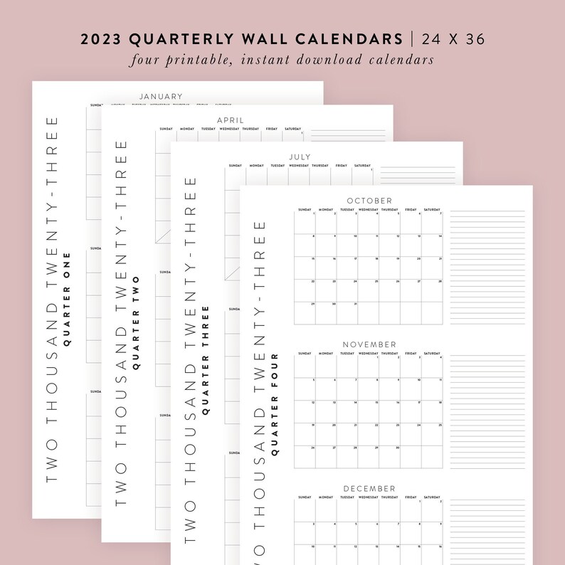 Printable 2023 Quarterly Wall Calendars 4 24x36 Posters - Etsy