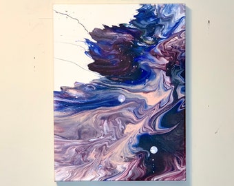 12x16 Burgundy/Blue/Purple Abstract Acrylic Pour Painting