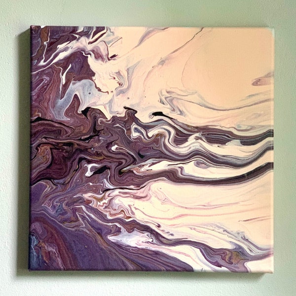 12x12 Mauve/Pale Coral/Gold/Black Abstract Acrylic Pour Painting