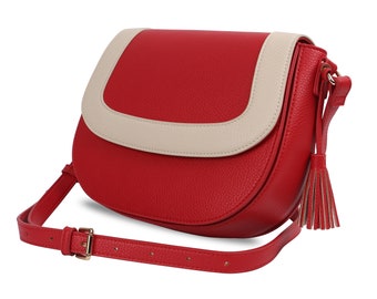 APRIL SALE | DST | Delta Sigma Theta Sorority | Crimson & Cream Leather Crossbody Bag | Divine 9 | Red Leather Crossbody Bag