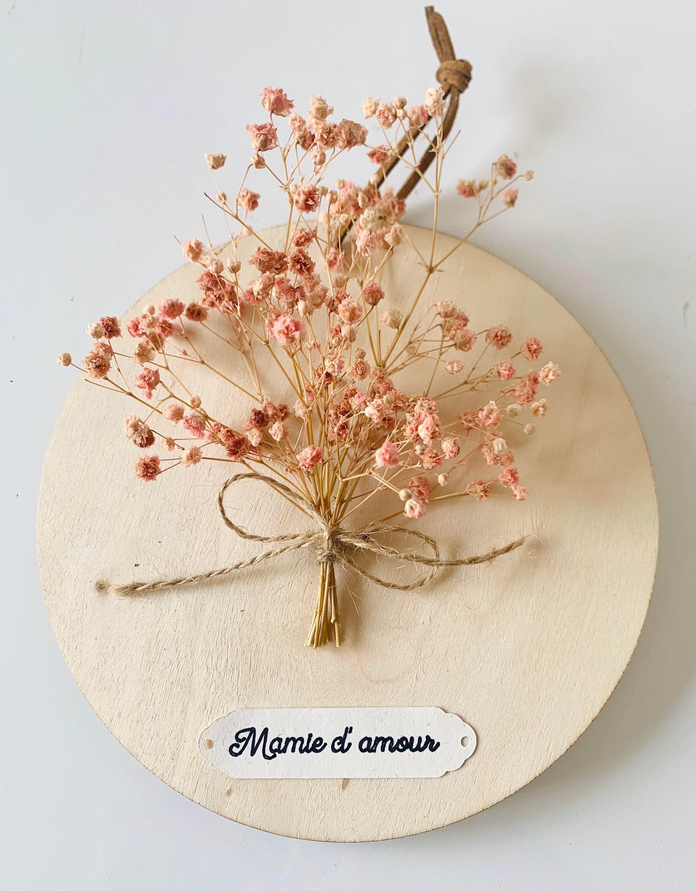 Déco Médaillon Bois avec Bouquet de Fleurs Séchées