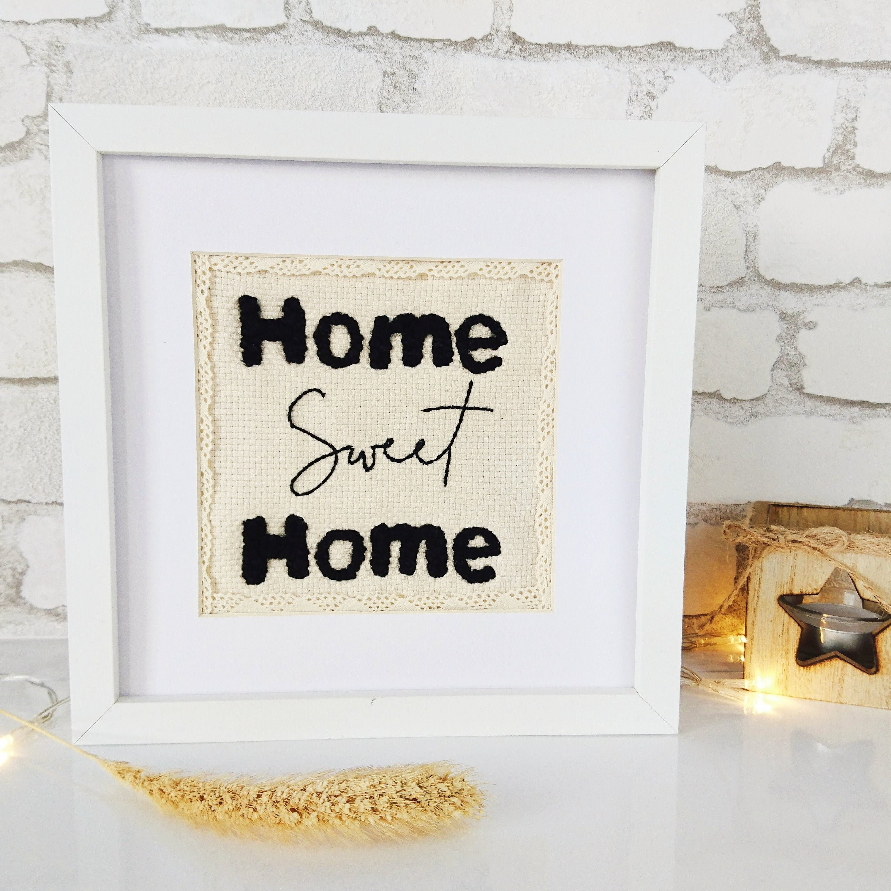 Cadre Home Sweet Home en Punch Needle