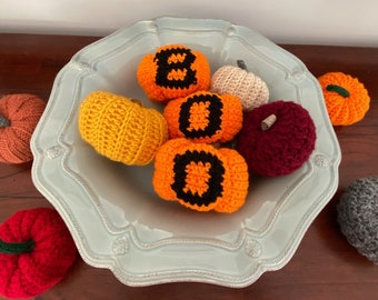 Crochet BOO Pumpkin, Home Decor for Halloween, Fall Mantle Decor, Halloween Lover gift, Boo Basket Filler, Table Decor Entryway