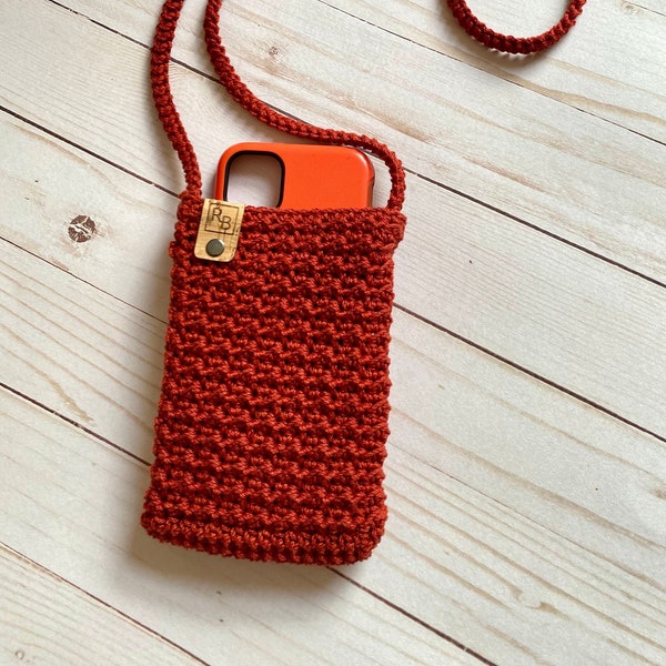 Crocheted Cell Phone Bag, Crossbody Phone Purse, Valentines Day Gift, Travel Purse for Women, Birthday Gift for Her