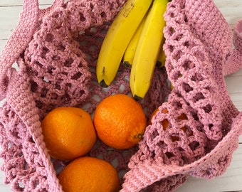 Crochet French Market Bag, Reusable Grocery Bag, Cotton Tote, Best Friend Birthday Gift, Mothers Day Gift for Mom, Beach Bag Tote
