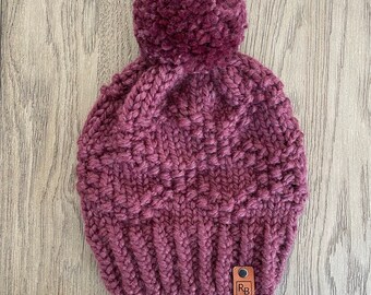Women's Knit Hat, Women's Pom Pom Hat, Hand Knit Beanie, Winter Hat, Chunky Knit Hat, Winter Gifts for Women, Christmas Gifts for Mom