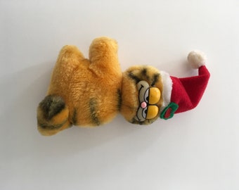 Vintage 1978 Garfield Plüschtier zum Anklipsen, figurbetont, mit Weihnachtsmannmütze, 12 cm, guter Zustand
