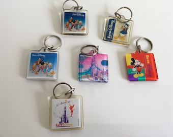 Satz von 6 Vintage Schlüsselanhänger Mickey Euro Disney 1992
