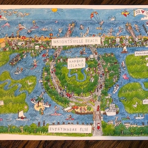 Drawing of Wrightsville Beach and Harbor Island (color, 9 x 12)