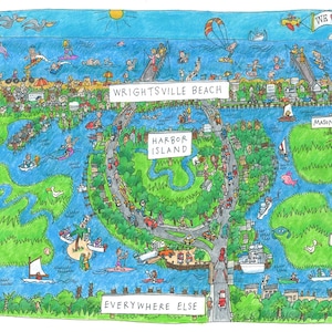 Drawing of Wrightsville Beach and Harbor Island (color, 9 x 12)